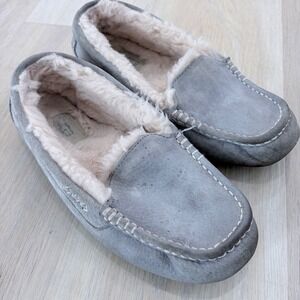 UGG Ansley Grey Suede Moccasin Slippers Womens 9 Wool Lined Loafers 3312